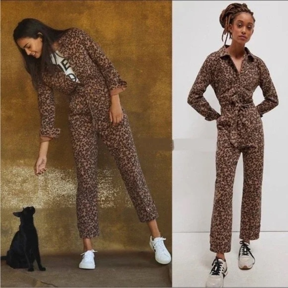 Anthropologie Leopard Utility Jumpsuit